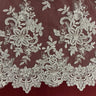 1 Yard Elegant Beaded and Corded Bridal Lace Fabric Embroidered on Polyester Net Mesh