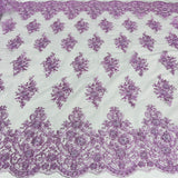 Beaded Corded Lace Fabric - Scalloped Embroidered Metallic Lace, 54" Width (1 Yard)