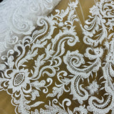 Beaded Embroidered Lace Mesh Off White