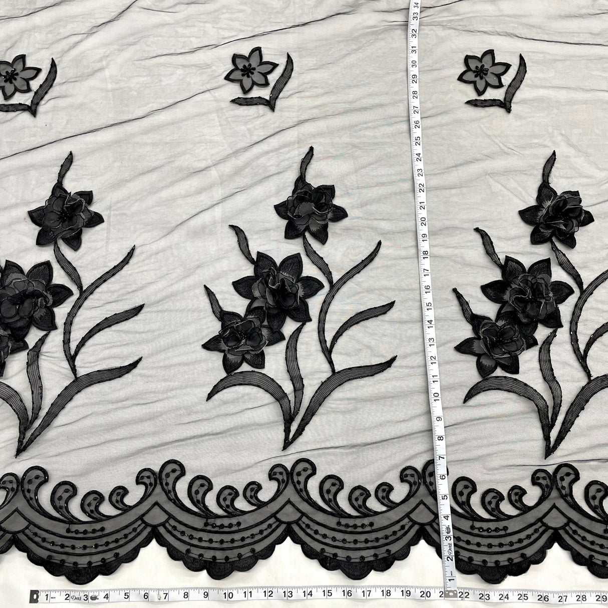 Beaded 3D Floral Lace Mesh
