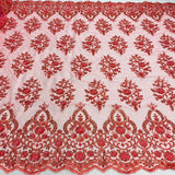 1 Yard Luxurious Beaded and Corded Bridal Lace Fabric Embroidered on Polyester Net Mesh