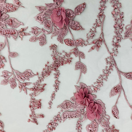 Beaded 3D Floral Lace Mesh