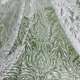 1 Yard Beaded Lace Fabric Embroidered on 100% Polyester Net Mesh | Off White