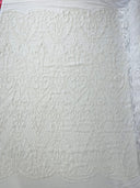 Heart Sequin Damask Polyester Fabric - Heart Damask, Iridescent Sequins, 54" Width (1 Yard)