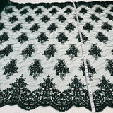 Beaded Corded Lace Fabric on Polyester Net Mesh