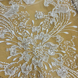 1 Yard Beaded Lace Fabric Embroidered on 100% Polyester Net Mesh