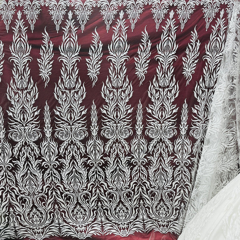 1 Yard Beaded Lace Fabric Embroidered on 100% Polyester Net Mesh