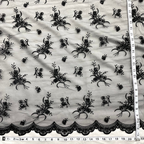 Beaded Lace Fabric on Polyester Net Mesh