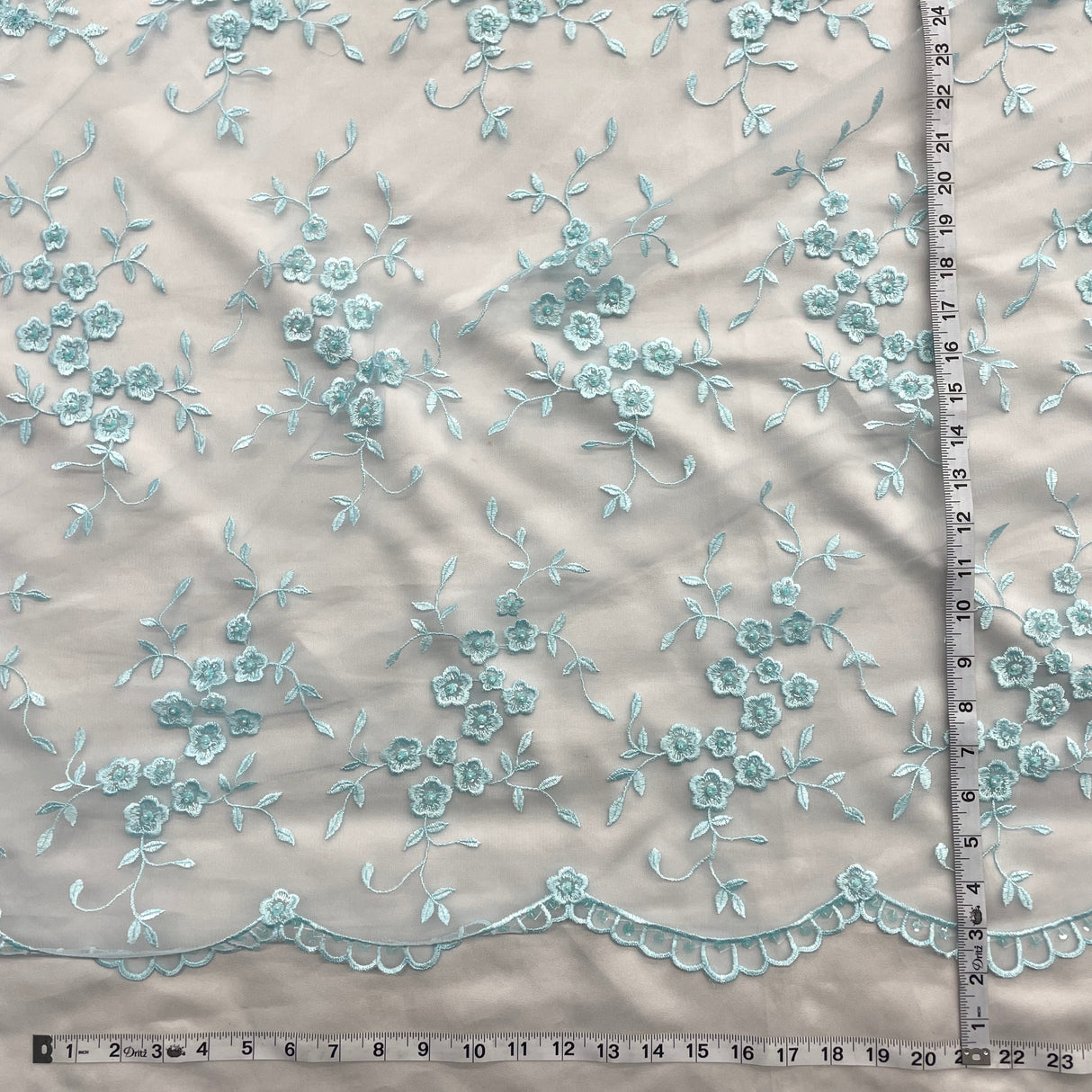 Beaded Lace Fabric on Polyester Net Mesh