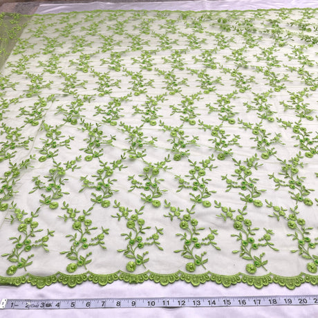 Beaded Lace Fabric on Polyester Net Mesh