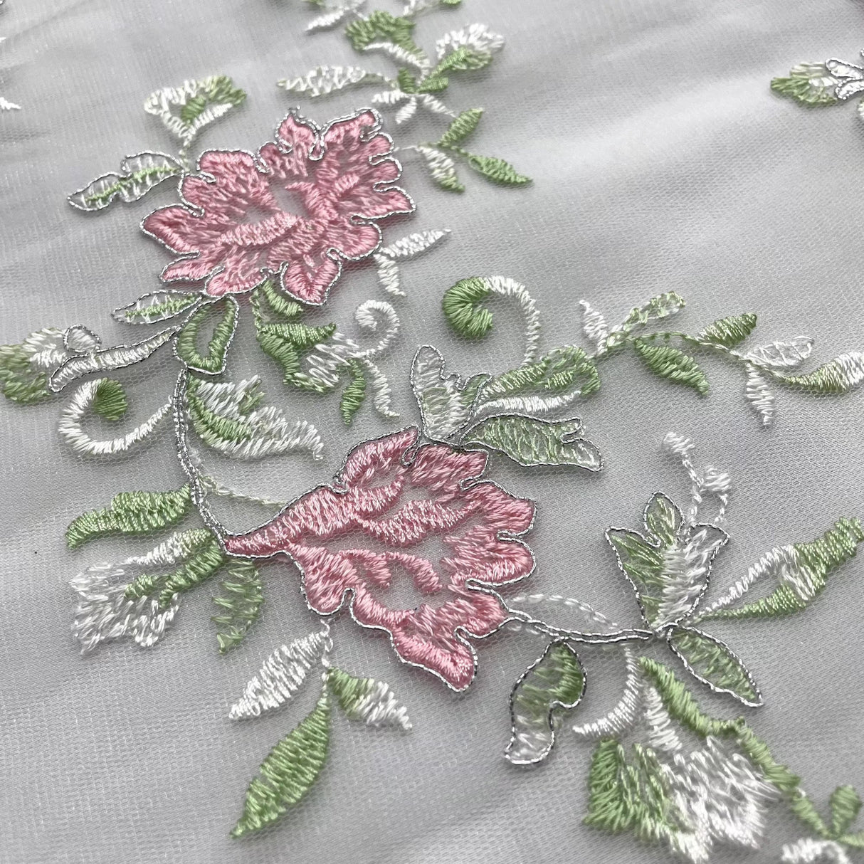 Corded Floral Lace Fabric - Scalloped Edges, 53" Width (1 Yard)