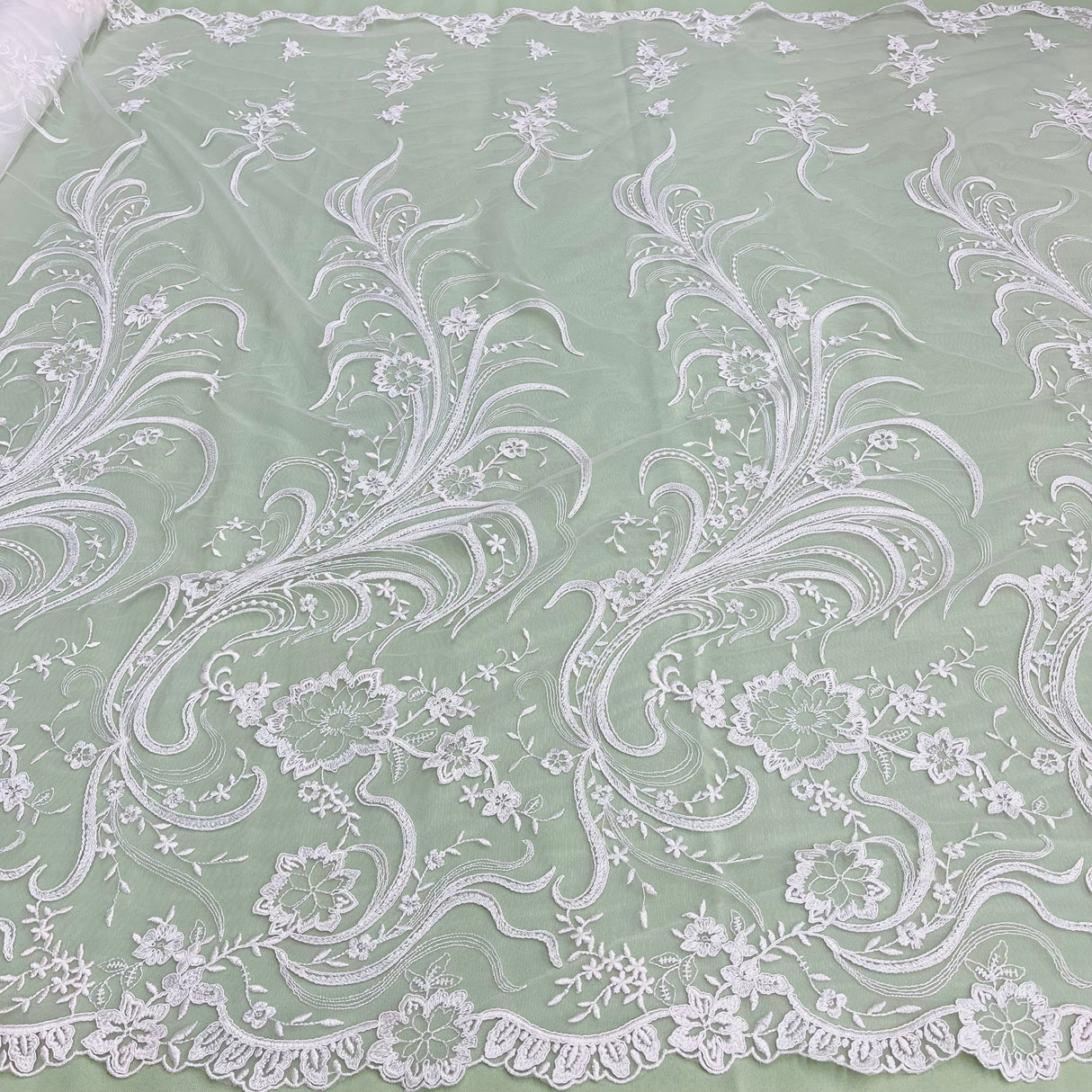 Corded Bridal Lace Fabric Embroidered Mesh
