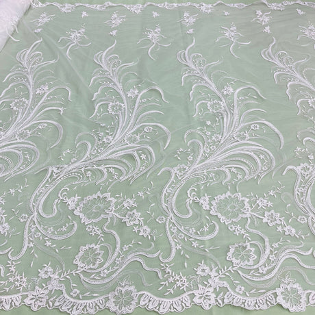 Corded Bridal Lace Fabric Embroidered Mesh