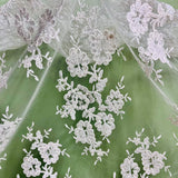 1 Yard Ivory Beaded and Corded Bridal Lace Fabric Embroidered on Polyester Net Mesh 51 Inch Width