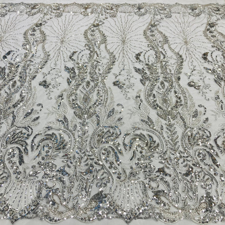 Beaded Lace Fabric on Polyester Net Mesh 51"