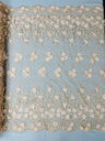 Lia 3D Floral Design Lace Fabric - Beaded Mesh, Double Scallop, 54" Width (1 Yard)