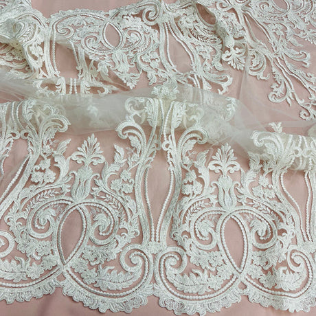 1 Yard Beaded Lace Fabric Embroidered on 100% Polyester Net Mesh – 50" Wide