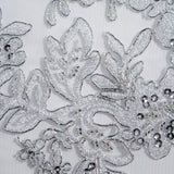 1 Yard Beaded and Corded Bridal Lace Fabric Embroidered on Polyester Net Mesh