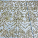 1 yarda de tela de encaje nupcial elegante con cordones bordada sobre malla de red 100% poliéster blanca