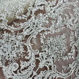 1 Yard Exquisite Bridal Lace Fabric Embroidered on 100% Polyester Net Mesh White