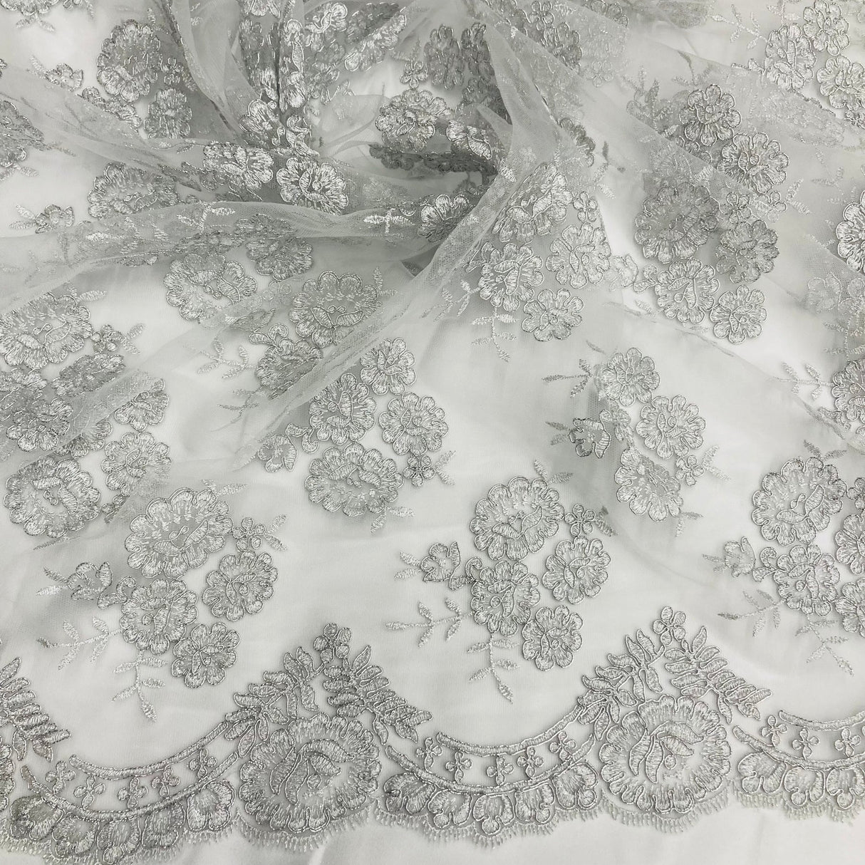 1 Yard Corded Bridal Lace Fabric Embroidered on 100% Polyester Net Mesh – 50"