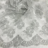 1 Yard Corded Bridal Lace Fabric Embroidered on 100% Polyester Net Mesh – 50"