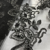 Beaded Corded Lace Navy Mesh