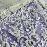 Beaded Sequined Lace Fabric Ivory