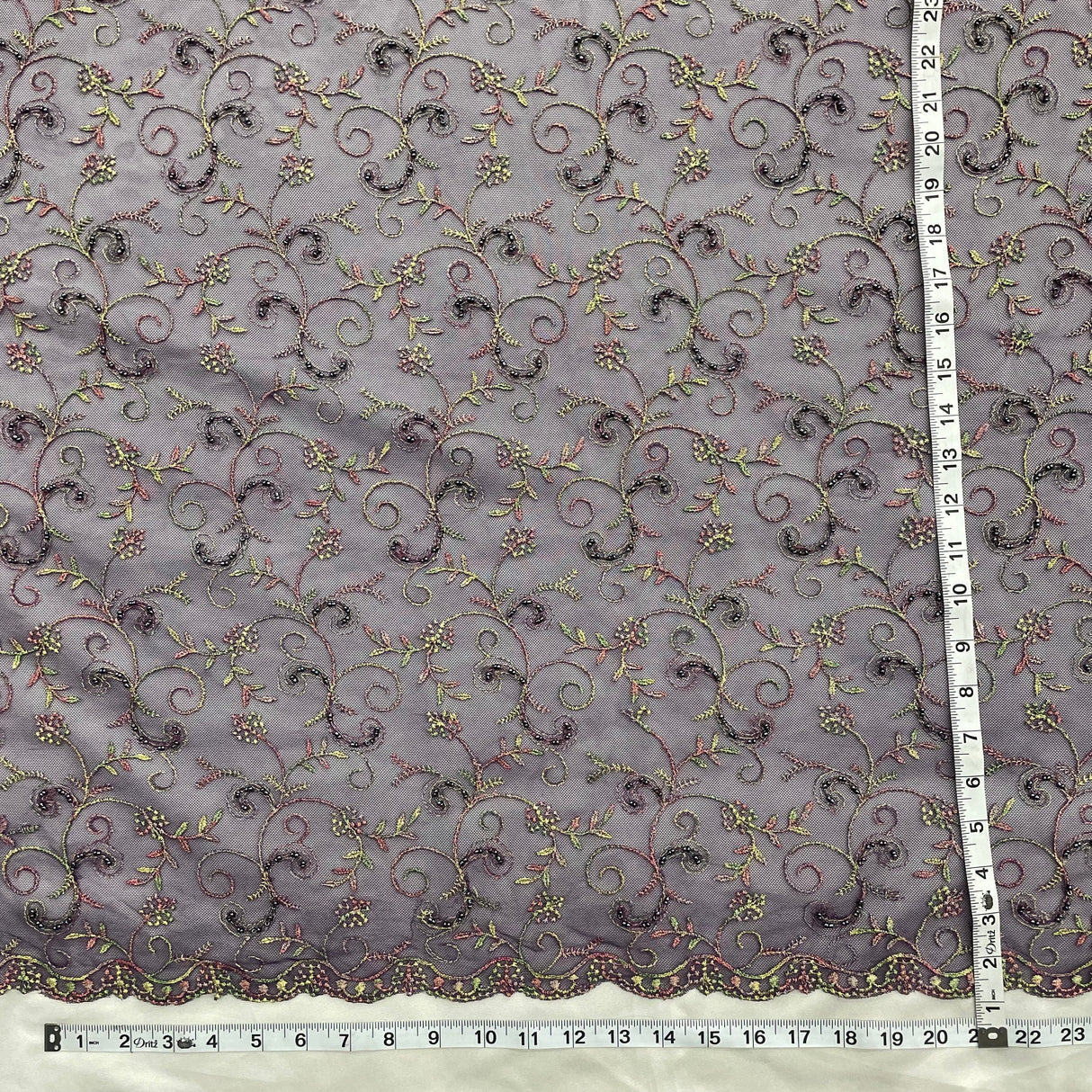 Beaded Lace Fabric on Polyester Net Mesh Red 52"