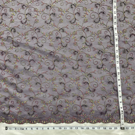 Beaded Lace Fabric on Polyester Net Mesh Red 52"