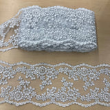 Corded Double Sided Lace Trimming Polyester Fabric - Gold Metallic, Ivory With Silver Cording, Ivory, White With Silver Cording, White, Silver Metallic, 6" Width (1 Yard)