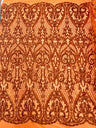 Heart Sequin Damask Polyester Fabric - Heart Damask, Iridescent Sequins, 54" Width (1 Yard)