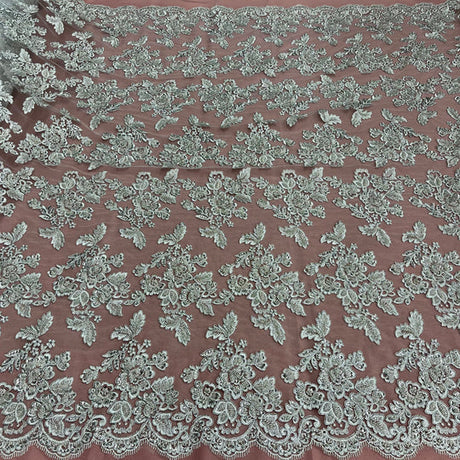 Beaded & Corded Bridal Lace Fabric Embroidered on 100% Polyester Net Mesh – Lace USA