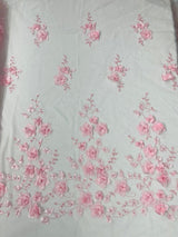 Orquidia 3D Floral Design Embroidered With Pearls Lace Fabric - 3D Floral Mesh Lace, 54" Width (1 Yard)