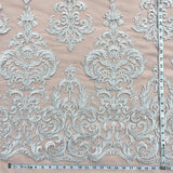1 Yard Corded Bridal Lace Fabric Embroidered on 100 Percent Polyester Net Mesh Gold