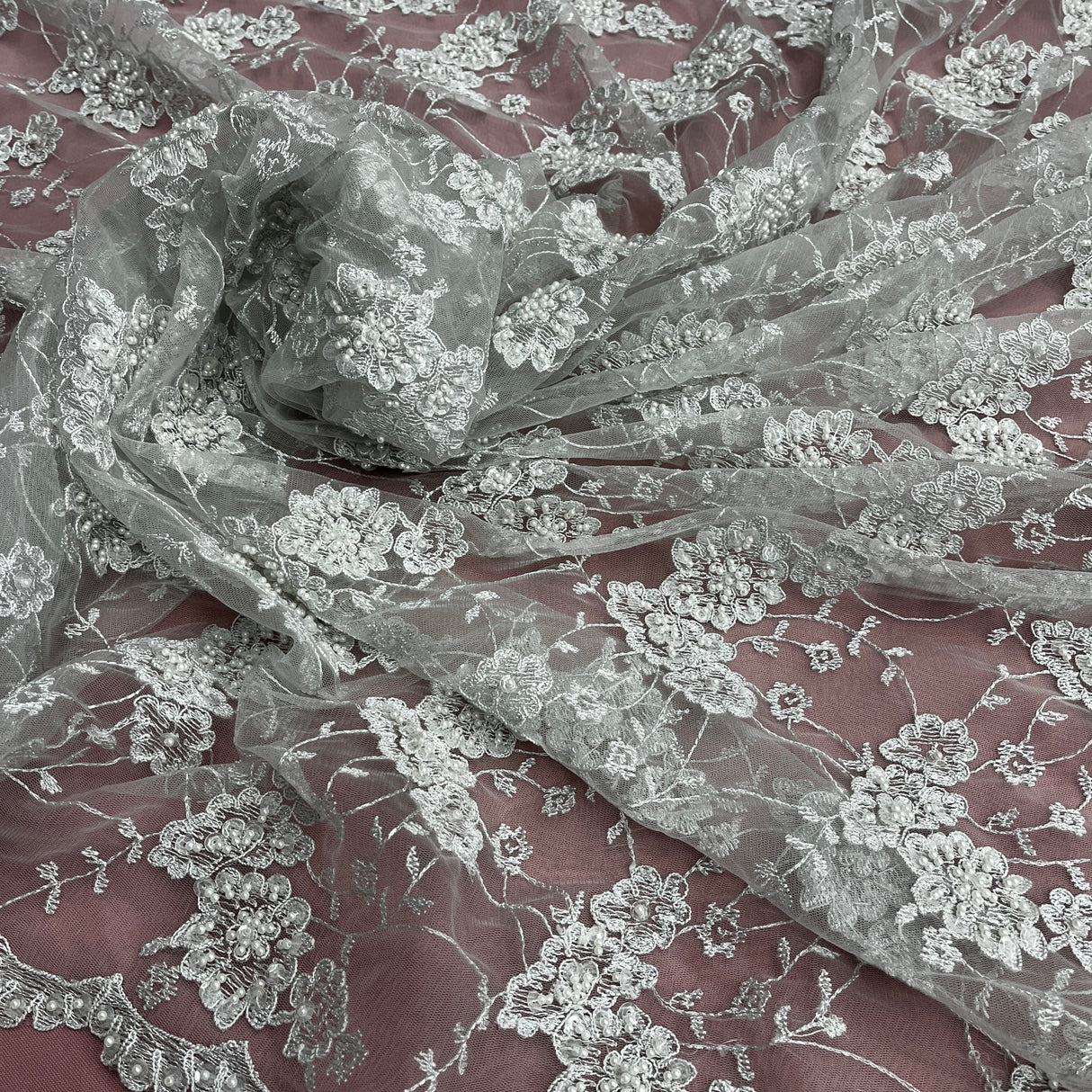 Beaded Corded Lace Fabric 100% Polyester Net Mesh 52"