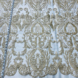 1 Yard Elegant Corded Bridal Lace Fabric Embroidered on Polyester Net Mesh