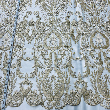 1 Yard Elegant Corded Bridal Lace Fabric Embroidered on Polyester Net Mesh