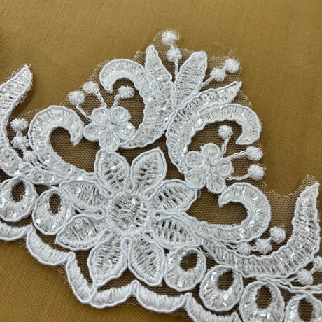 Beaded Corded Floral Lace Trim 3.5"