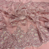 Beaded Corded Lace Fabric - Scalloped Embroidered Metallic Lace, 54" Width (1 Yard)