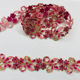 Beaded & Corded Lace Trimming Embroidered On 100 Percent Polyester Organza Fabric - Metallic Plum, 1.5" Width (1 Yard)