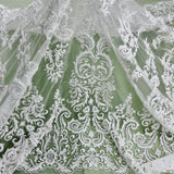 Beaded Embroidered Lace Mesh Off White