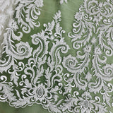1 Yard Beaded Lace Fabric Embroidered on 100% Polyester Net Mesh | Off White, Ivory