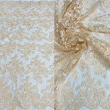 1 Yard Luxury Corded Embroidered Bridal Lace Fabric for Evening Gowns White