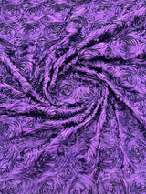 Rosette 3D Satin Polyester Fabric - 3D Rosette Design, 54" Width (1 Yard)