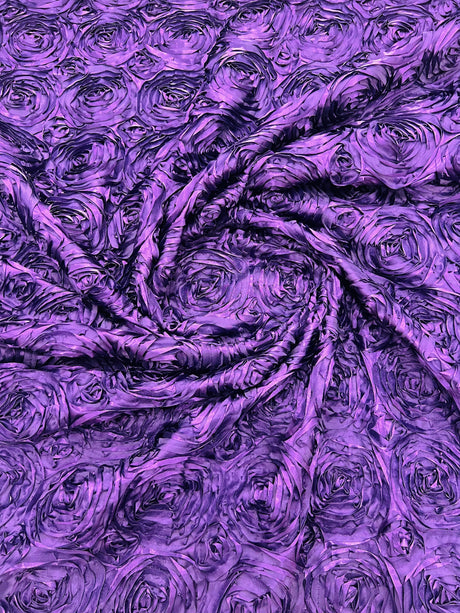 Rosette 3D Satin Polyester Fabric - 3D Rosette Design, 54" Width (1 Yard)