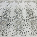 1 Yard Beaded Lace Fabric Embroidered on 100% Polyester Net Mesh | Ivory