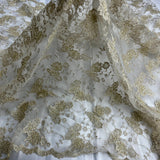 1 Yard Beaded & Corded Lace Fabric Embroidered on 100% Polyester Net Mesh 52" Wide
