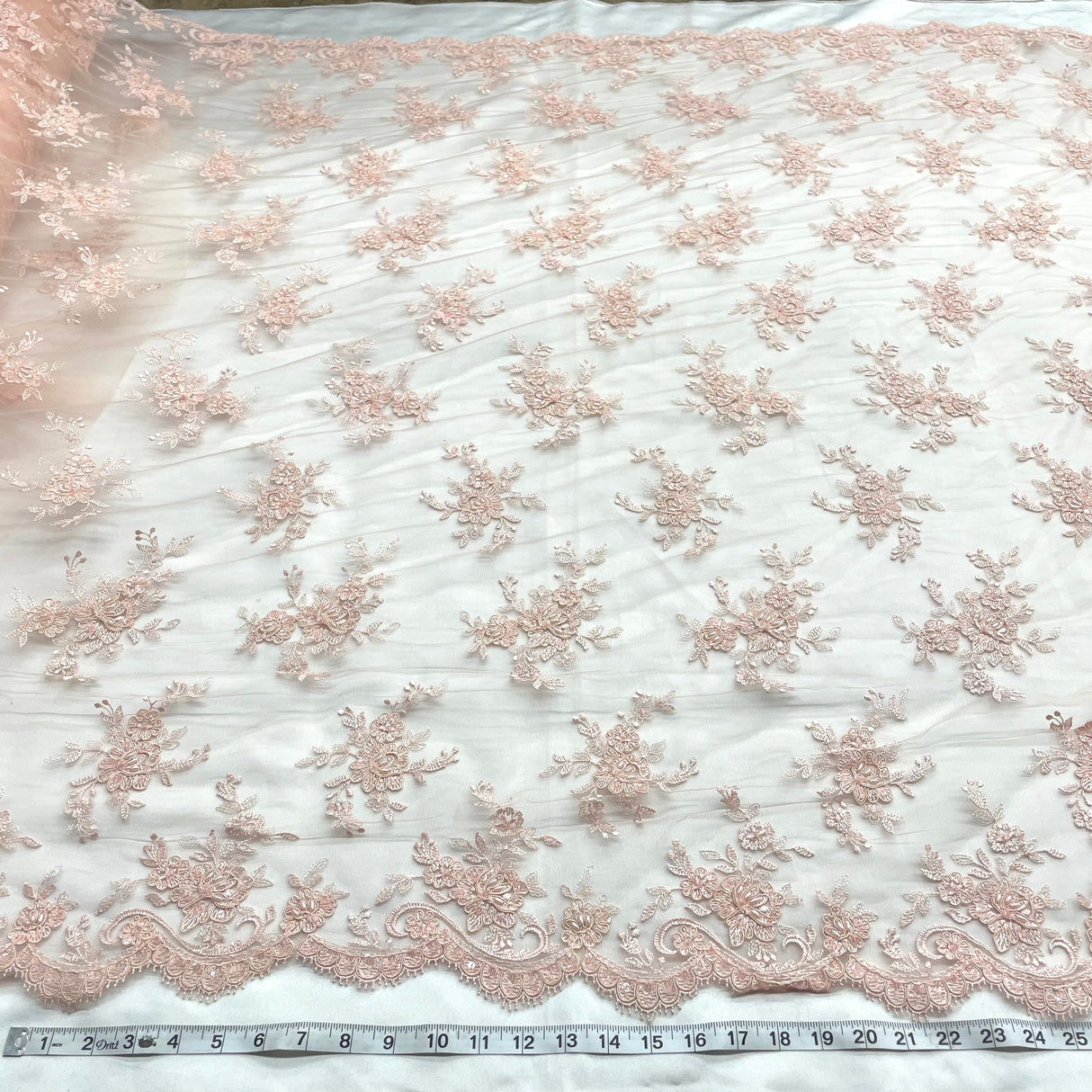 Beaded Corded Bridal Lace Mesh