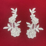Beaded Corded Floral Lace Applique 4" x 2"